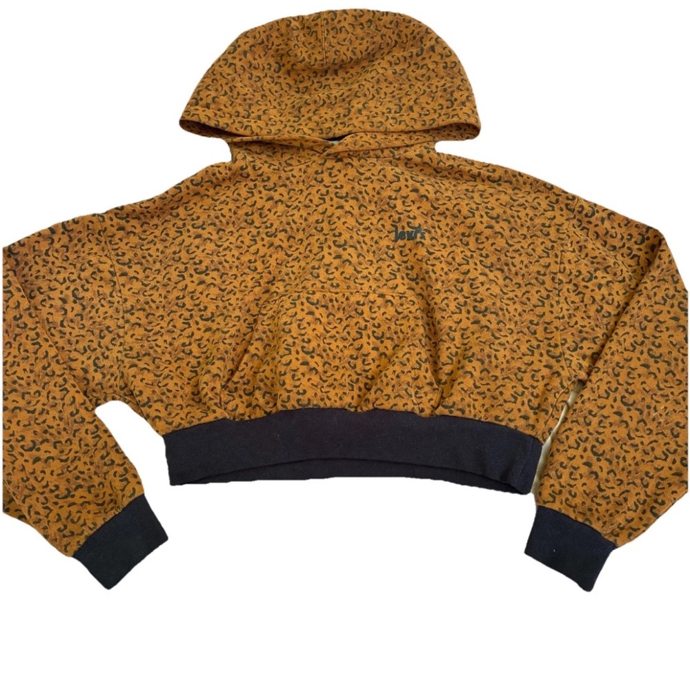 Levi’s Y2K Cheetah Print Cropped Hoodie Brown Leopard Print Zip Hoodie Small